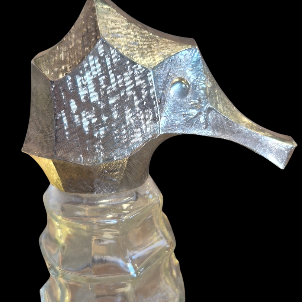 Vintage Seahorse Avon Glass Decanter Collectible Nautical Theme.